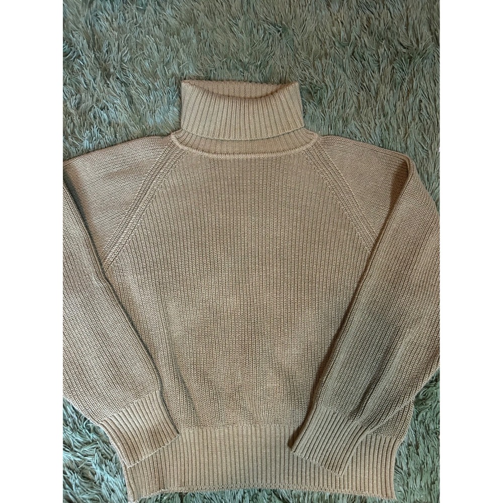 Liz Claiborne Sweater Women Large Greeb Lizwear Turtleneck Knit Cotton Raglan